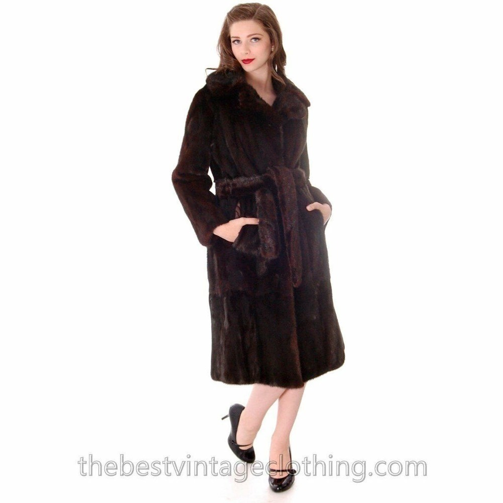 Mob wife Christian Dior Black Ranch Mink Belted Trench Coat 1980s Womens Medium